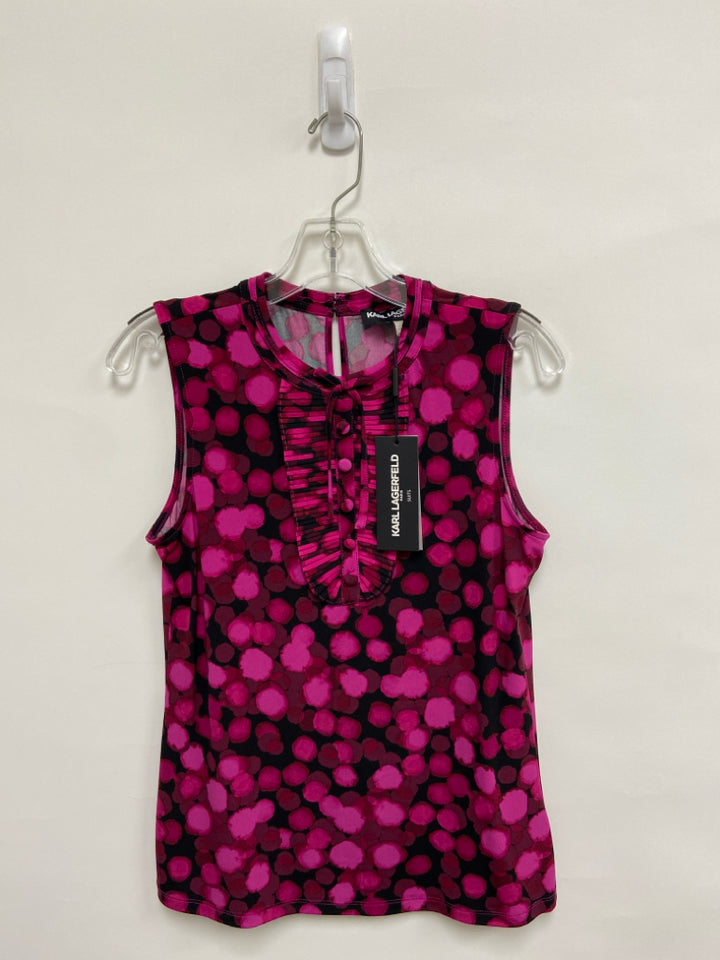 NWT Karl Lagerfeld Size XS Black Magenta Dots Sleeveless Ladies Top