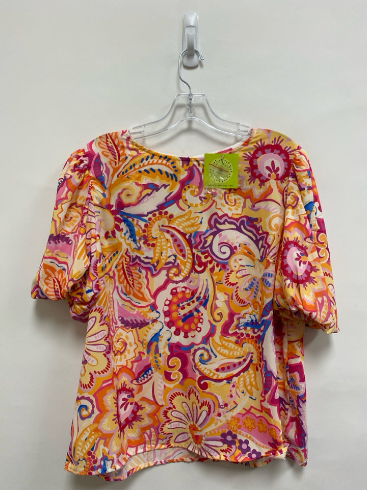NWT Flying Tomato Size L Orange Pink/White Print Ladies Top
