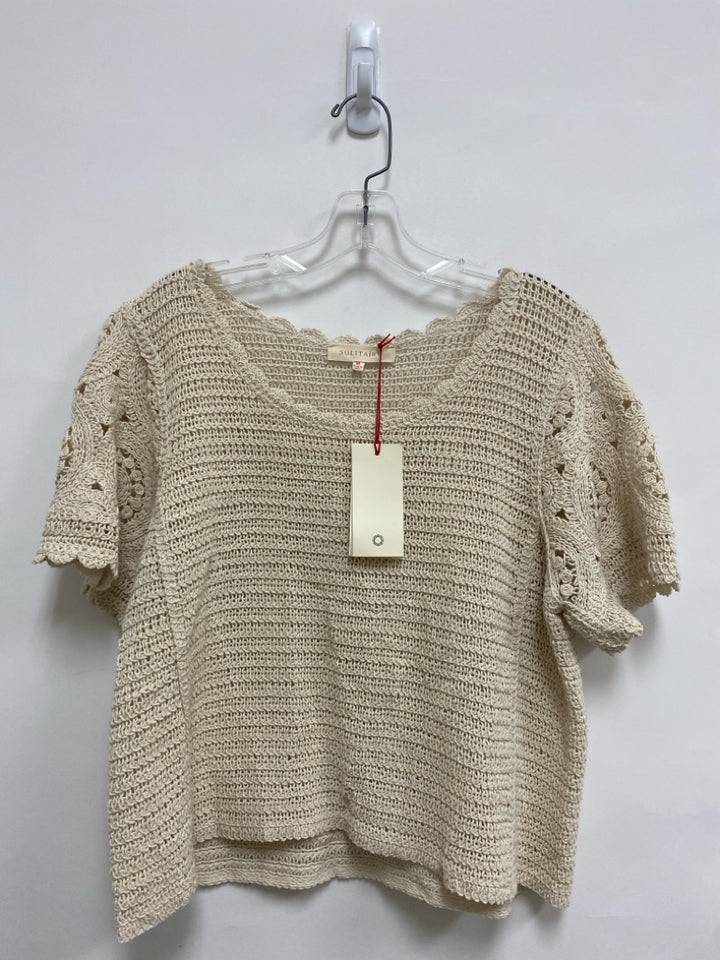 NWT Solitaire Size M Oatmeal Medallion Crochet Ladies Sweater