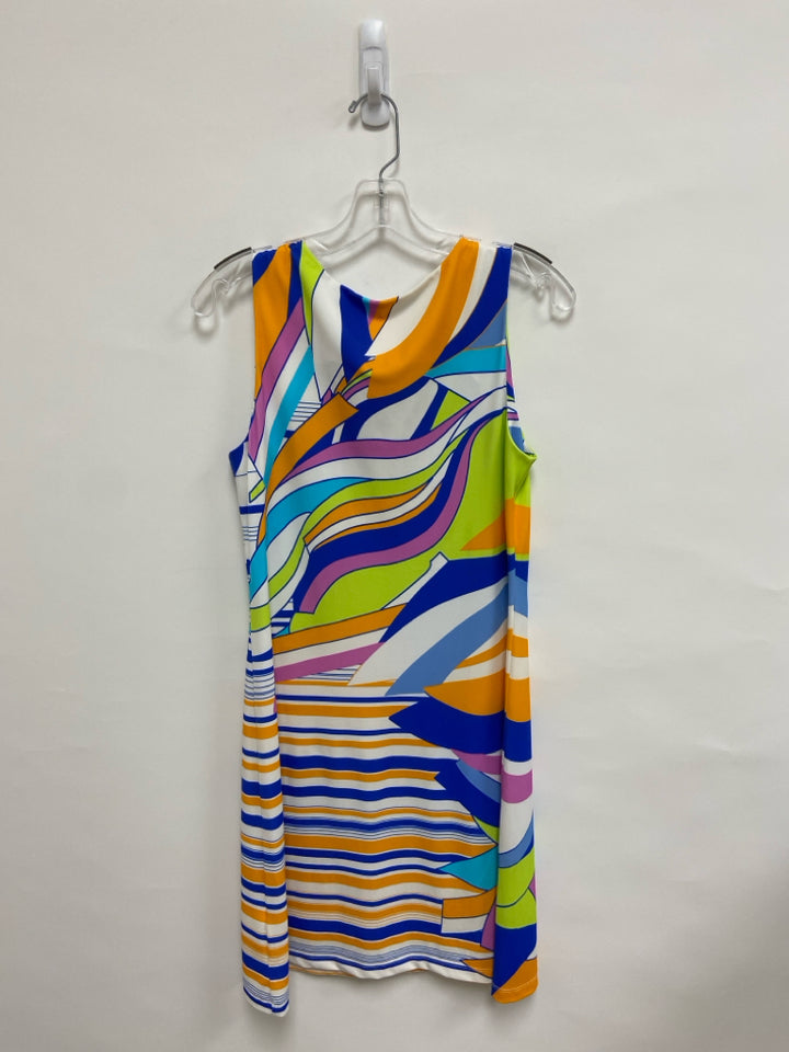 Jude Connally Size M Orange/Blue White/Lavender Stripes Sleeveless Ladies Dress