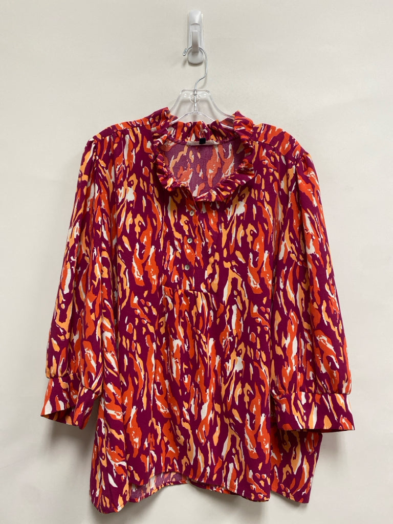 Michelle McDowell Size XXL Magenta Orange/White Shapes Puff Sleeve Plus Size Top