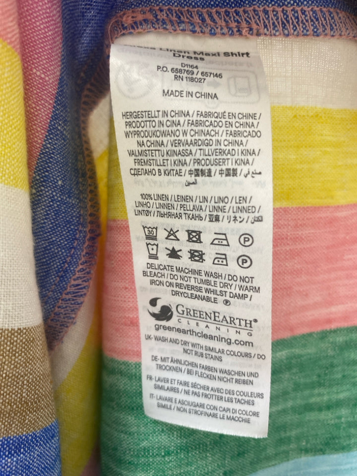 Boden Size 10 Blue/Yellow White/Multi Striped Maxi Linen Ladies Dress