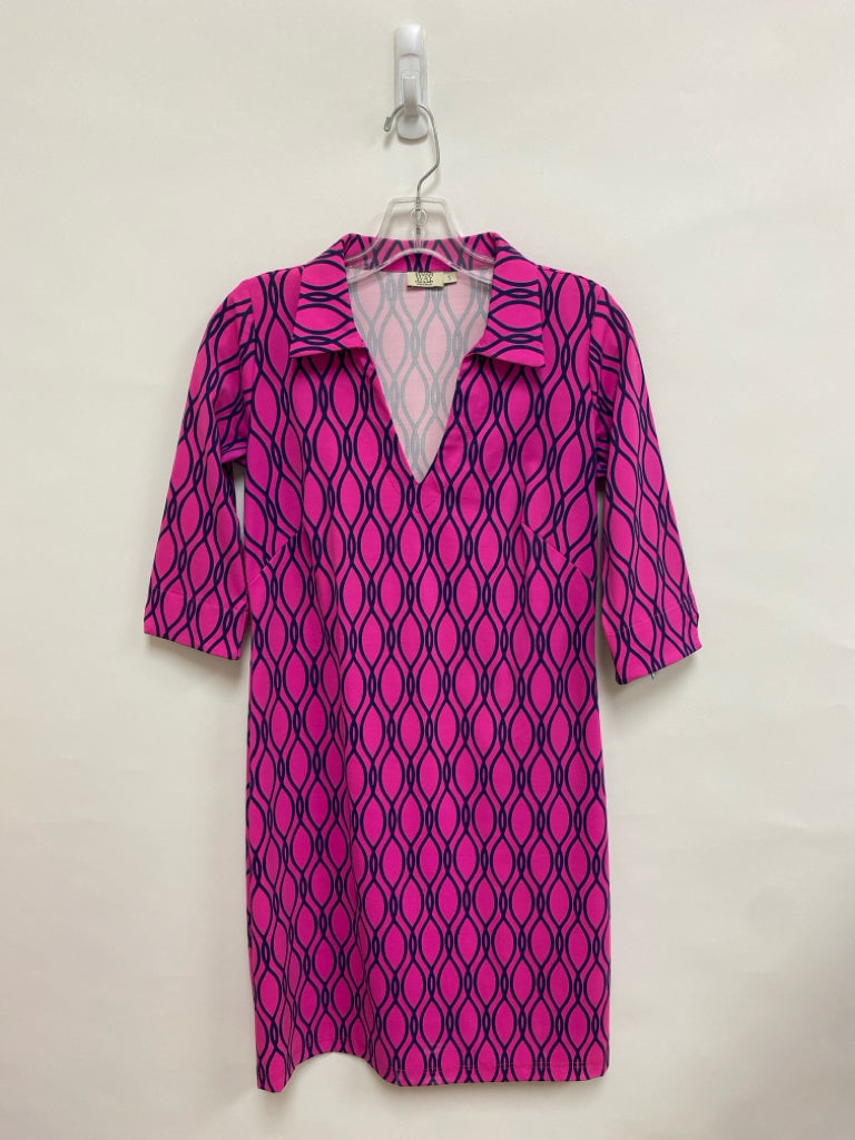 Katherine Way Size S Hot Pink Navy Princess 3/4 Sleeve Ladies Dress