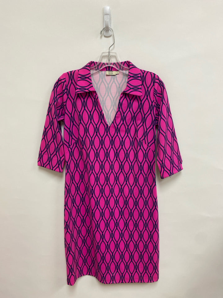 Katherine Way Size S Hot Pink Navy Princess 3/4 Sleeve Ladies Dress