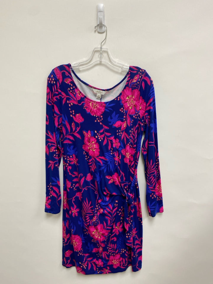 LILLY PULITZER Size M Navy Hot Pink Flowers Ladies Dress
