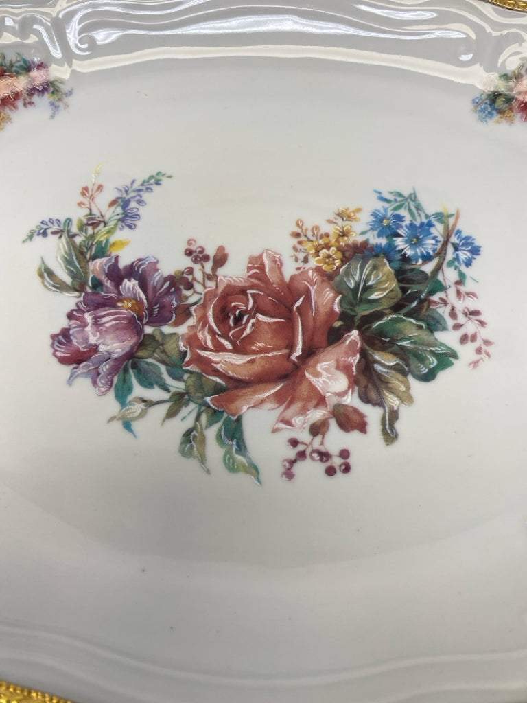 Limoges White/Pink Gold Trimmed Porcelain Serving Piece