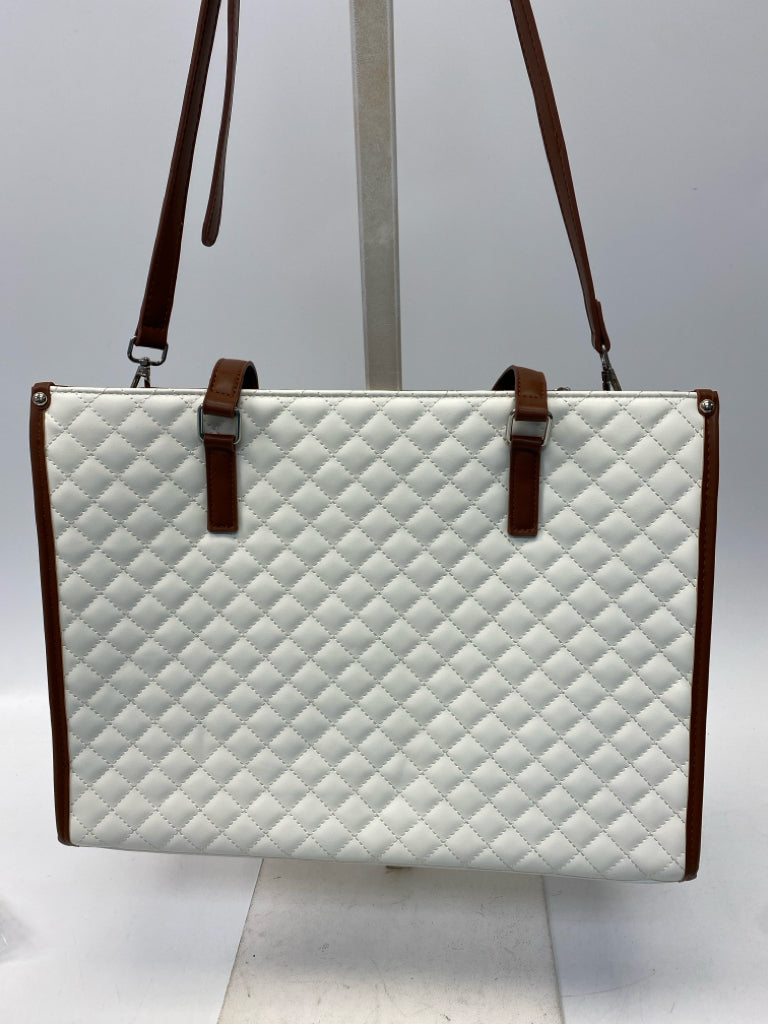 NWT White Brown Quilted Tote Bag