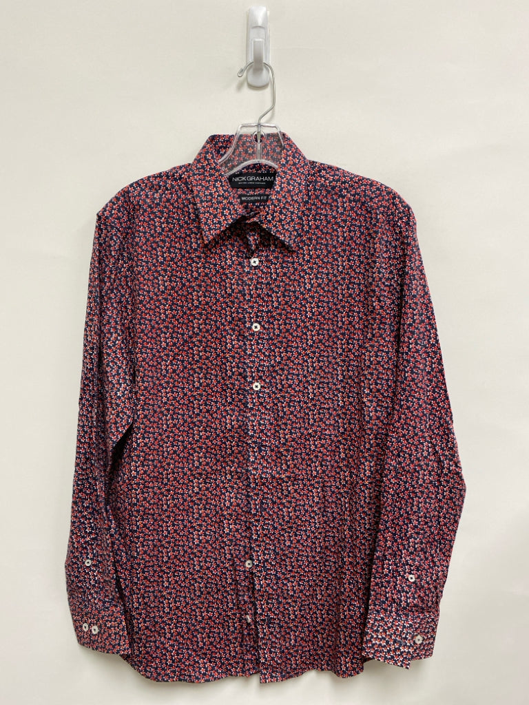 Size S Navy Red/White Flowers Button Up Men&
