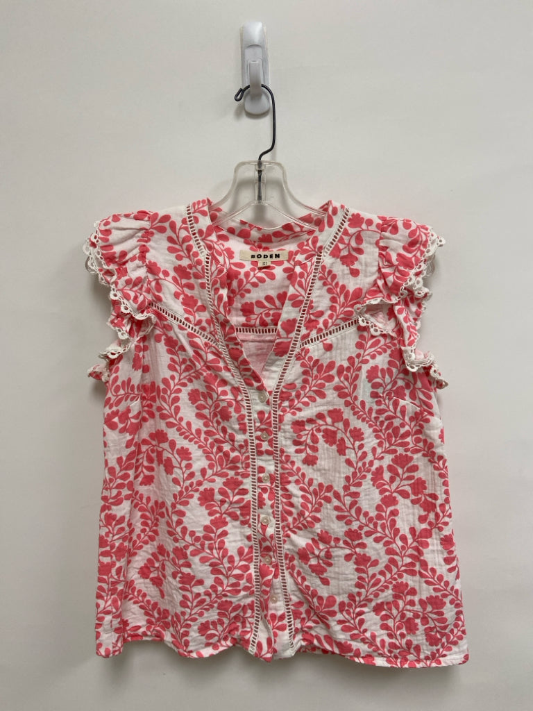 Boden Size 4 White Coral Vine V Neck Gauze Ladies Top