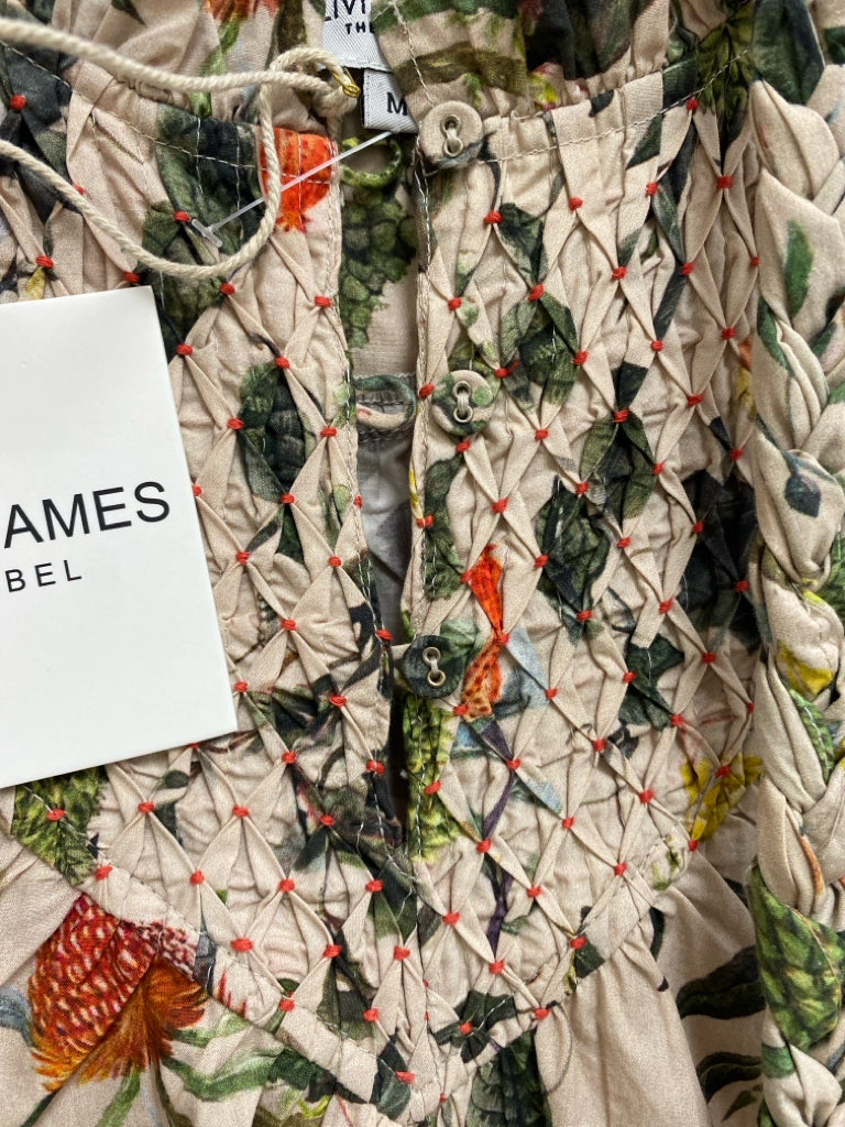 NWT OLIVIA JAMES Size M Tan Green Floral Ladies Dress