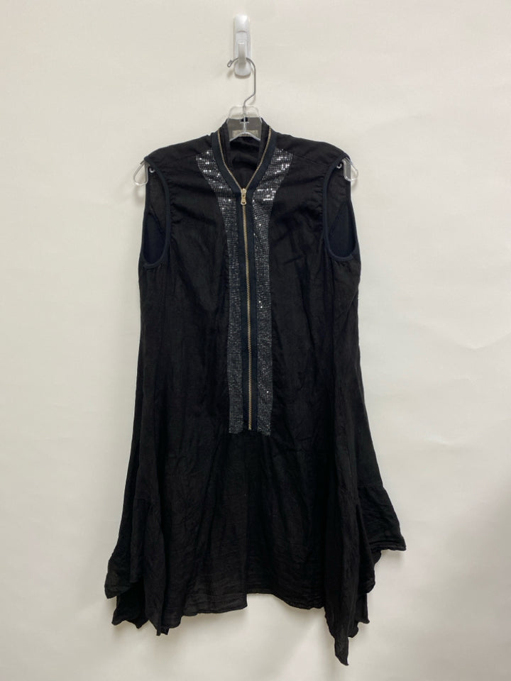 Size XL Black Sequins Sleeveless Linen Ladies Dress
