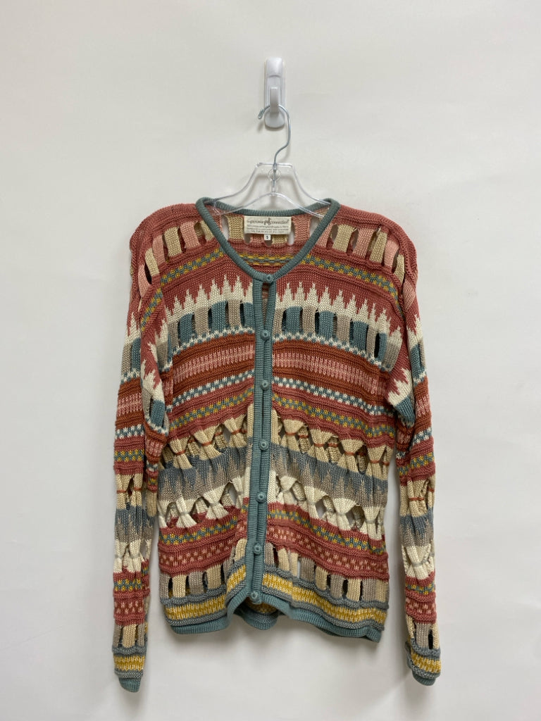 Peruvian Conn. Size S Rose Blue/Multi Assorted Print Pima Cotton Ladies Sweater