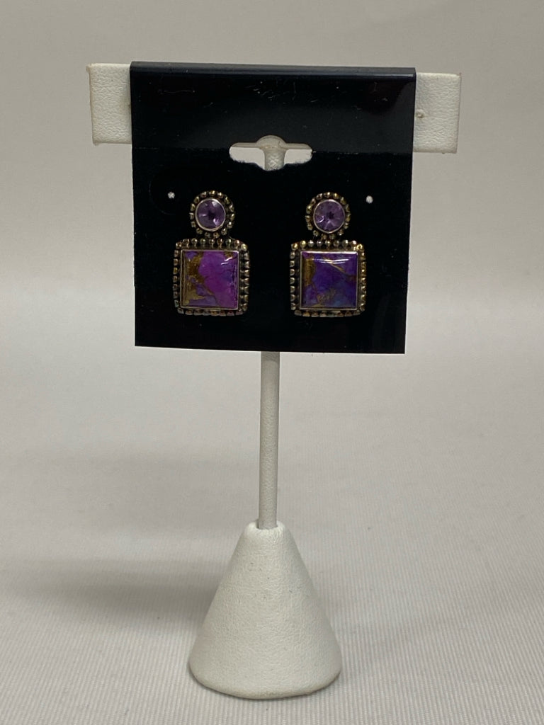Silver Purple Stones Earrings