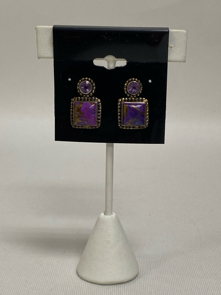 Silver Purple Stones Earrings