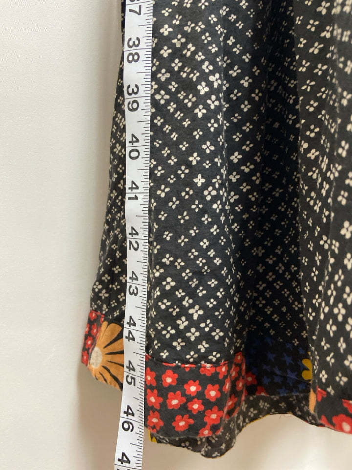 Warm Size L Dark Brown Cream/Multi Flowers Tiered Ladies Dress