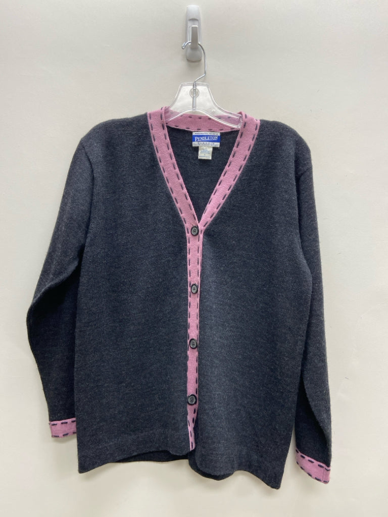 Pendleton Size M Charcoal Lilac Trimmed Cardigan Merino Ladies Sweater