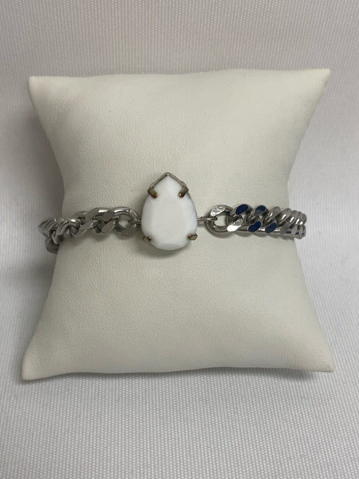 Silver Color White Jeweled Bracelet