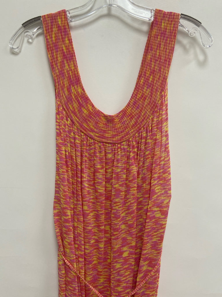 Free People Size L Pink/Yellow Streaked Sleeveless Knit Ladies Dress
