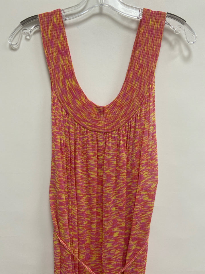 Free People Size L Pink/Yellow Streaked Sleeveless Knit Ladies Dress