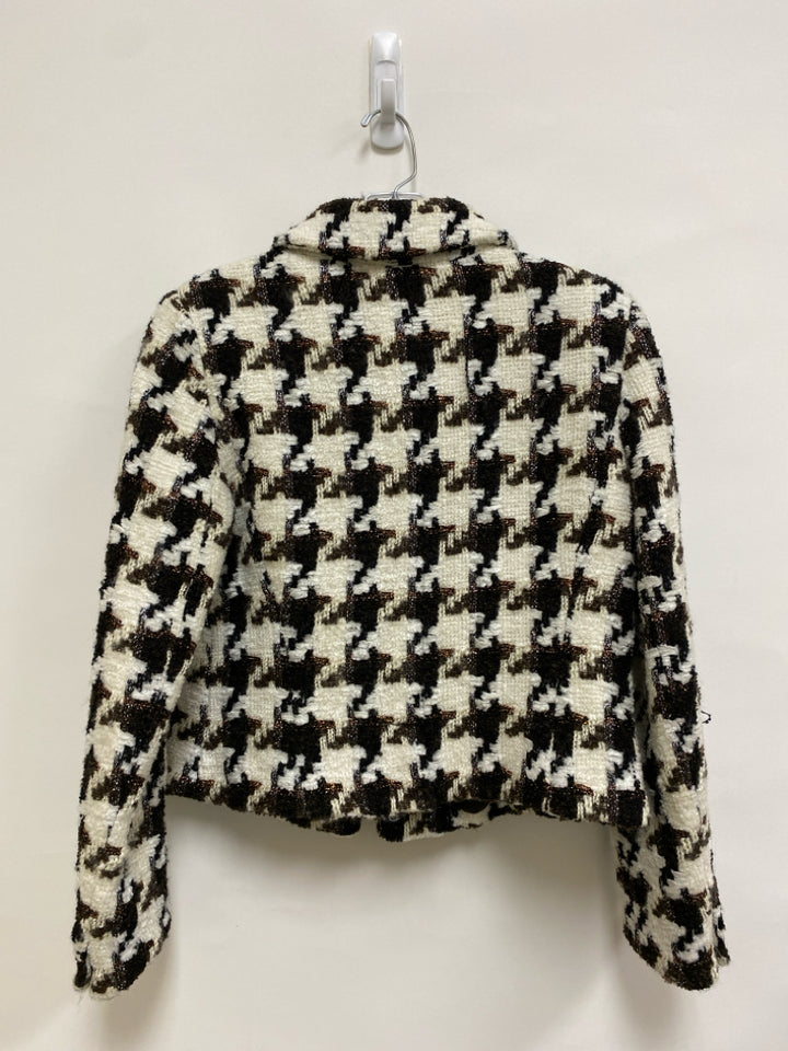 Ellen Tracy Size 6 Cream Espresso Houndstooth Wool Blend Ladies Jacket