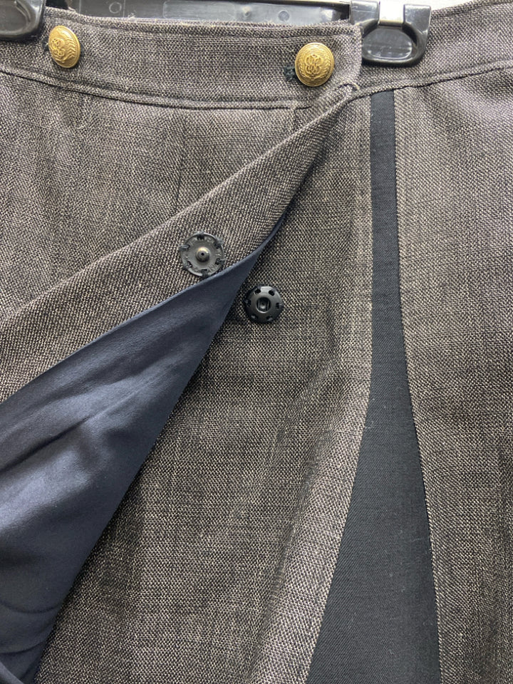 Balenciaga Size 36 Black/Taupe Buttons Pleats Wool Blend Ladies Skirt