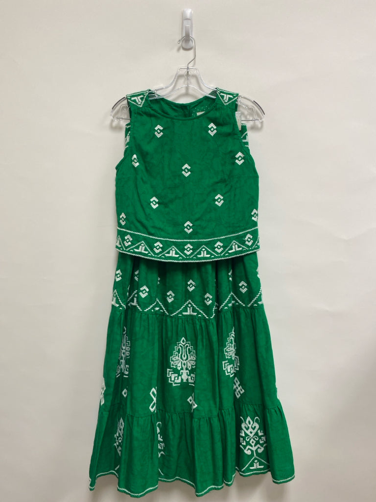 Anthropologie Size 4 Green White Embroidered Maxi Ladies 2pc Skirt