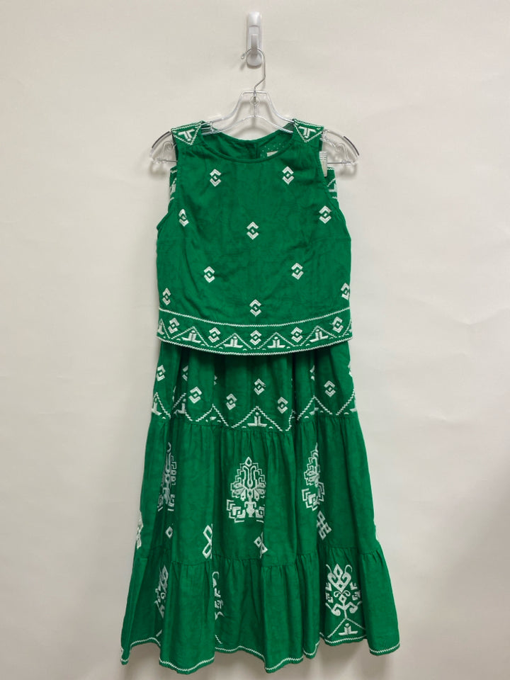 Anthropologie Size 4 Green White Embroidered Maxi Ladies 2pc Skirt