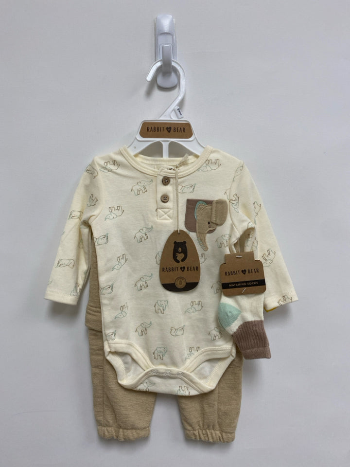 NWT Rabbit+Bear SIZE 3-6M Cream Brown Elephant(s) Boy&