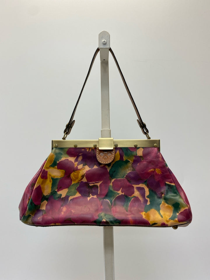 Patricia Nash Brown Fuchsia/Green Flower(s) Handbag
