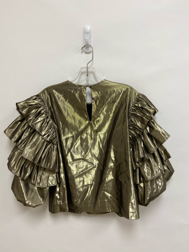 NWT Marie Oliver Size XS Gold Ruffles Puff Sleeve Ladies Top