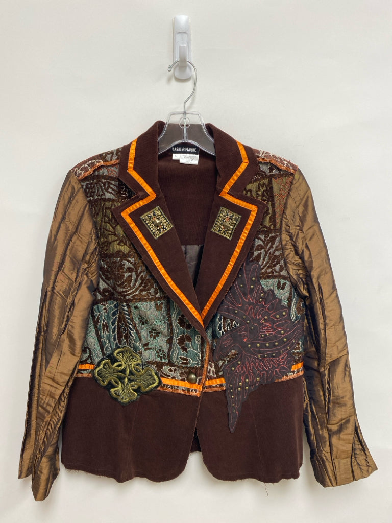 Basil &amp; Maude Size L Brown/Multi Tapestry Corduroy Ladies Jacket