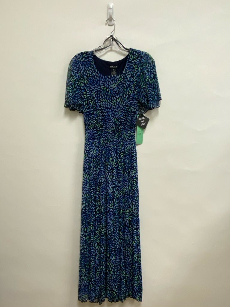 NWT Size 8P Blue Green/Black Petals Maxi Petite Dress