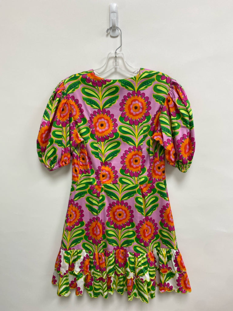 ALDEN ADAIR Size S Lavender Green/Orange Floral Puff Sleeve Ladies Dress
