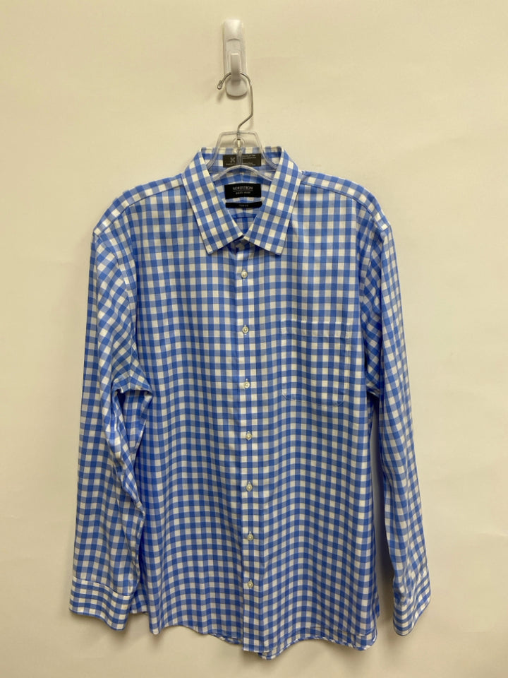 Nordstrom Size 16.5 White Blue Checkered Men&
