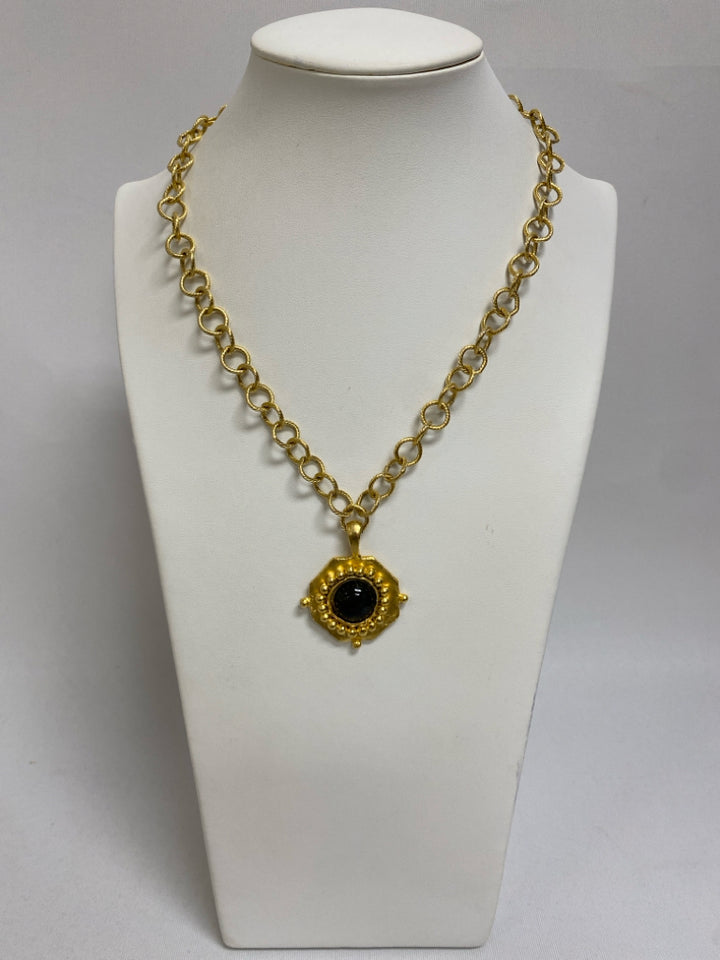 Susan Shaw Gold Color Black Shapes Necklace