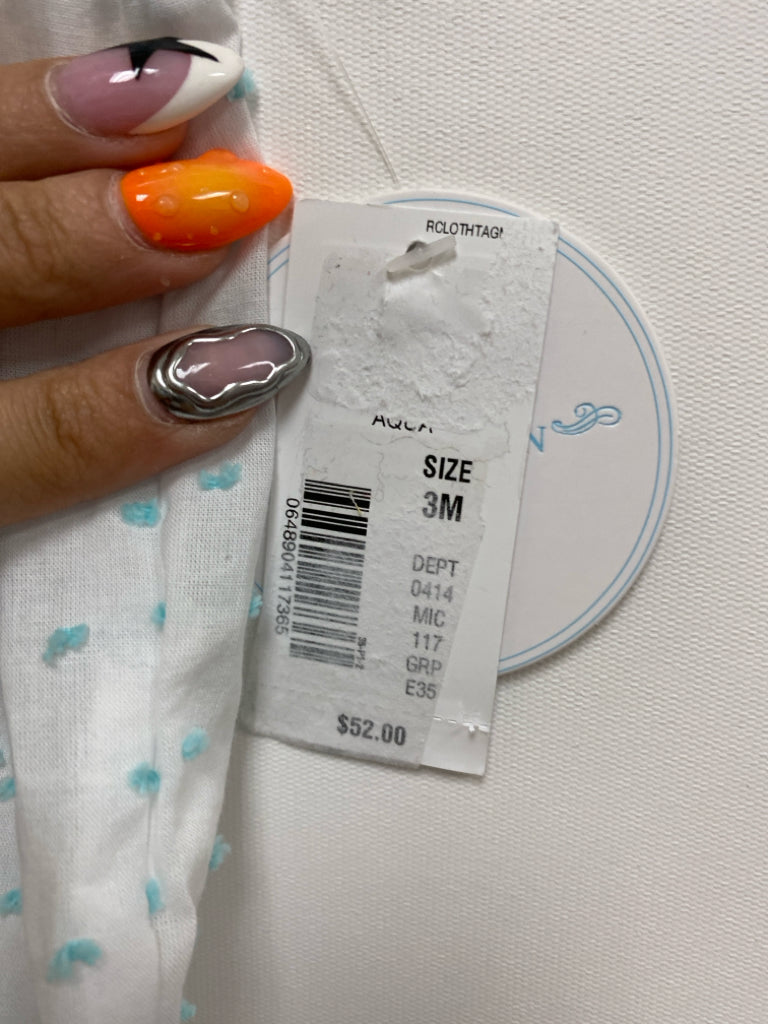 NWT EDGEHILL COLLECTION SIZE 3M White Aqua Swiss Dot Girl&