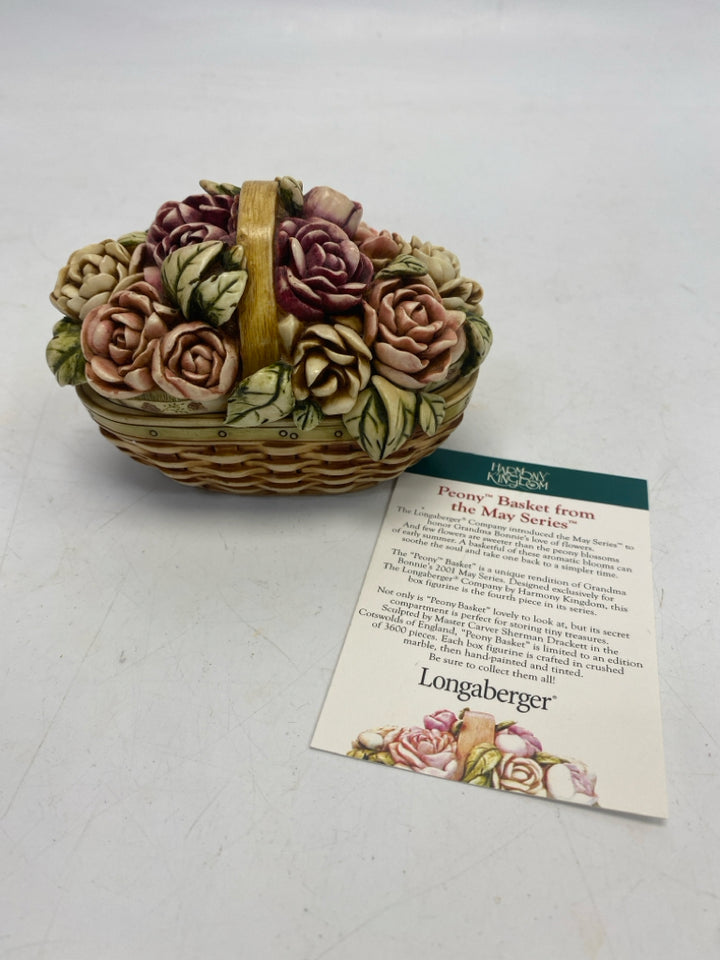 Longaberger Harmony Kingdom Peony  Basket Mini Trinket  Box