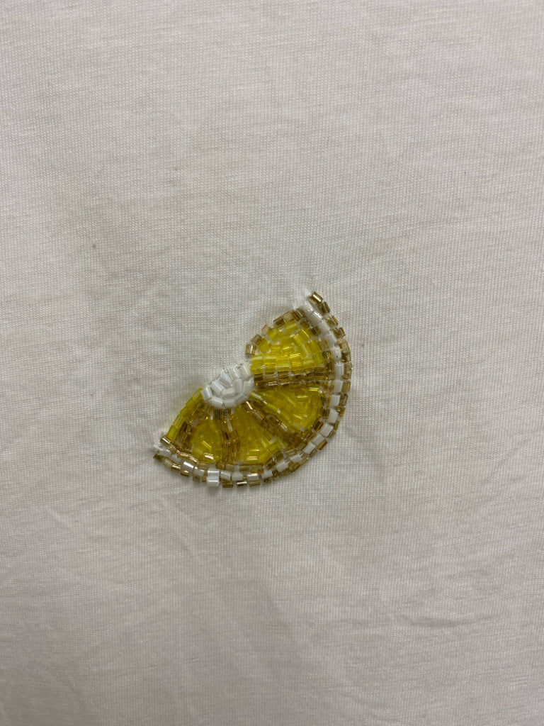 Cynthia Rowley Size XL White Yellow Lemons Beaded Ladies Top