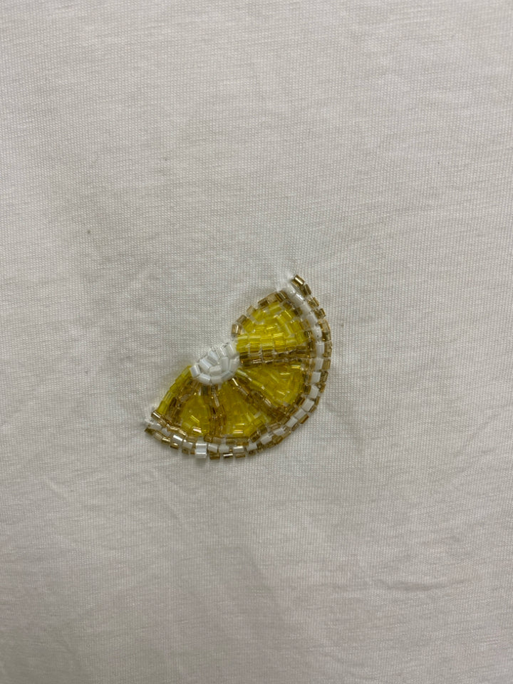 Cynthia Rowley Size XL White Yellow Lemons Beaded Ladies Top