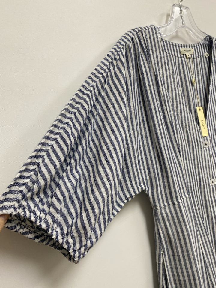 NWT Max Studio Size M Navy White Striped Puff Sleeve Ladies Dress