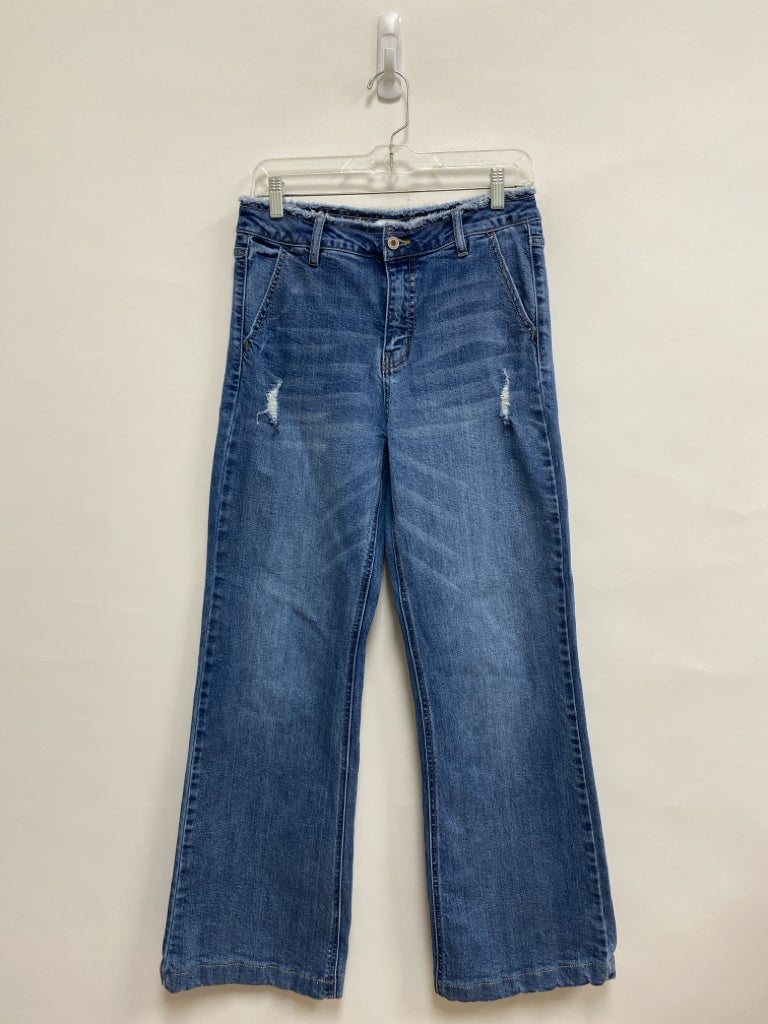 Kancan Size 7 Faded Denim Distressed Wide Leg Ladies Jeans