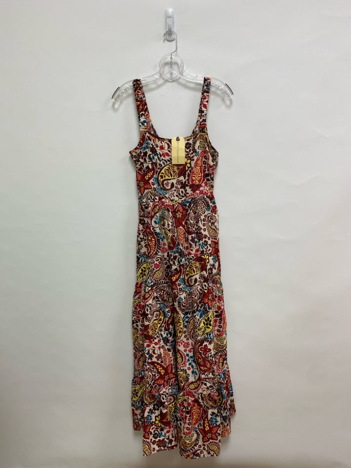 NWT band of gypsies Size M Cream/Red Brown/Yellow Paisley Maxi Ladies Dress