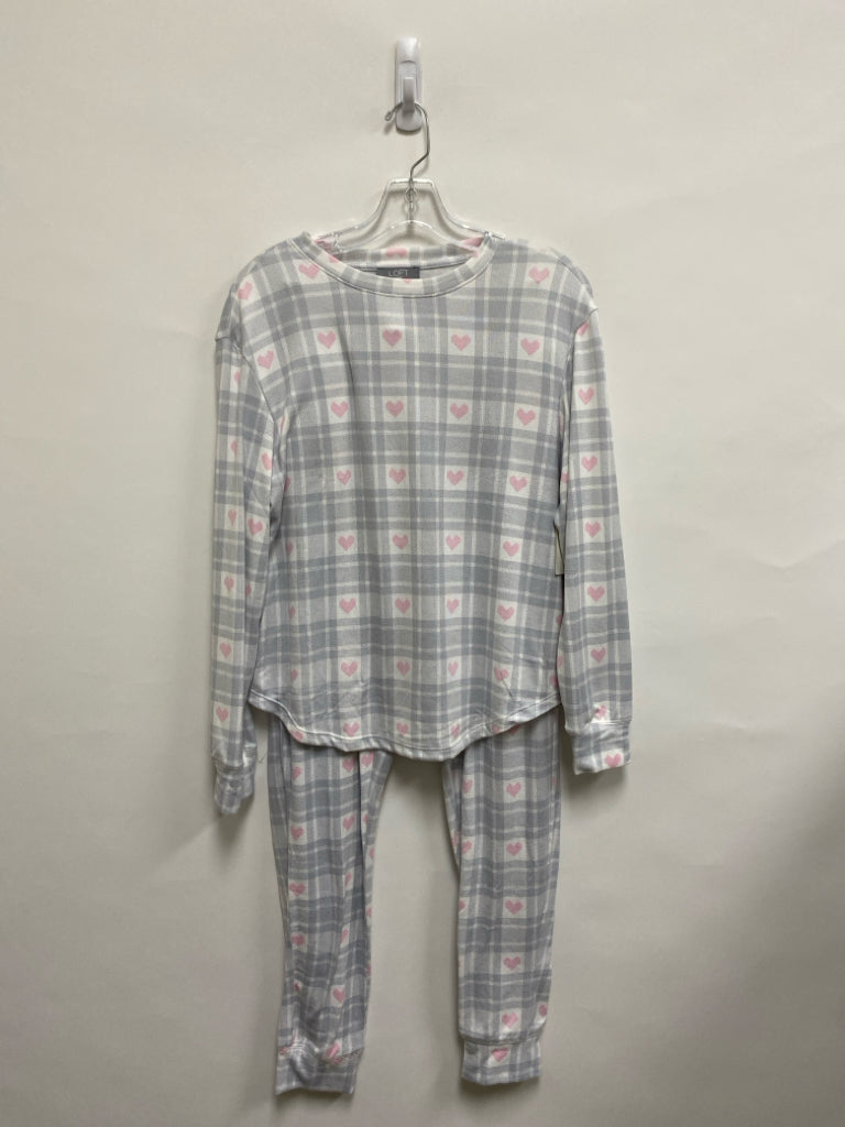 NWT LOFT Size S Gray White/Pink Plaid Ladies 2pc Pajamas