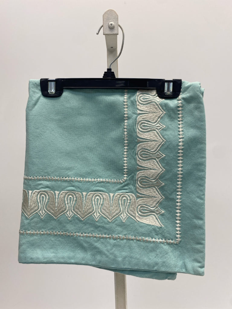 Aqua White Embroidered Trimmed Pillow Cover