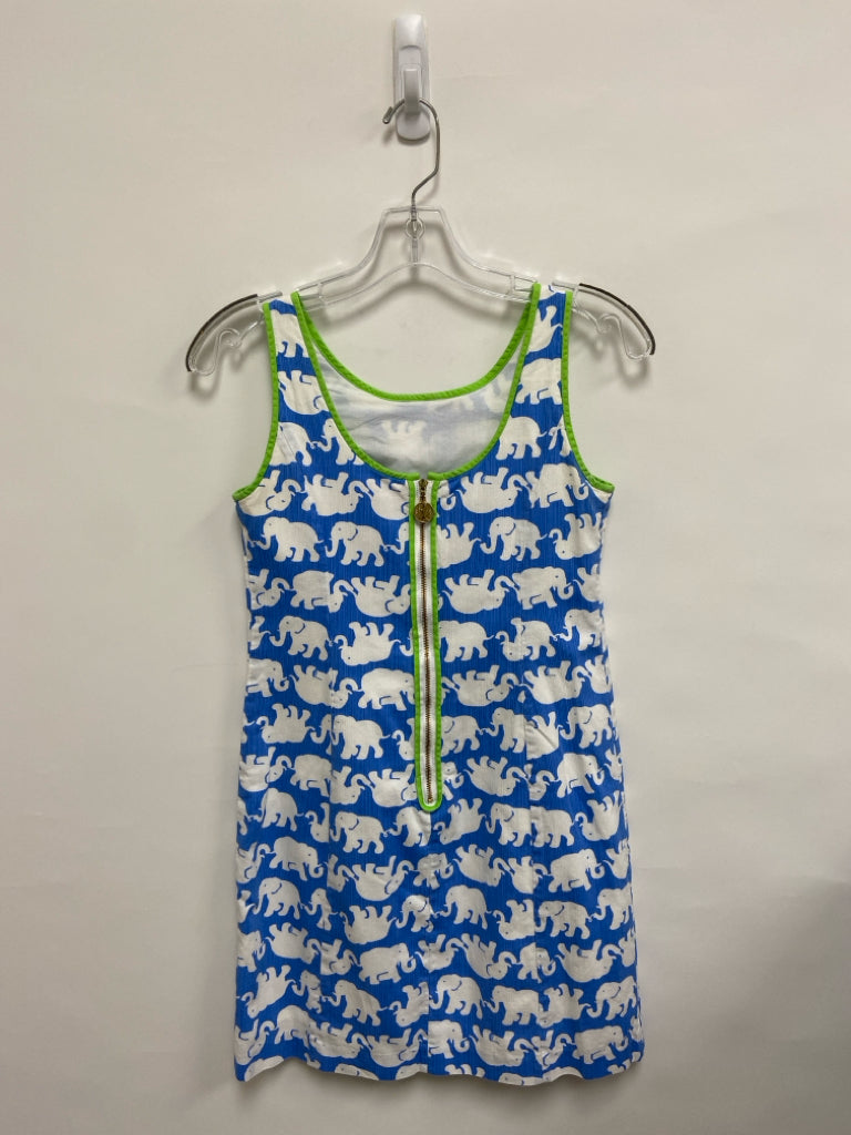 LILLY PULITZER Size 0 Blue White Elephant(s) Sleeveless Ladies Dress