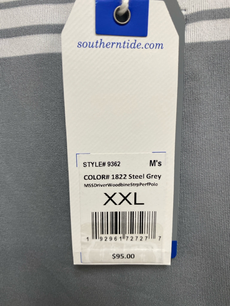 NWT Southern Tide Size XXL Gray White Striped Polo Men&