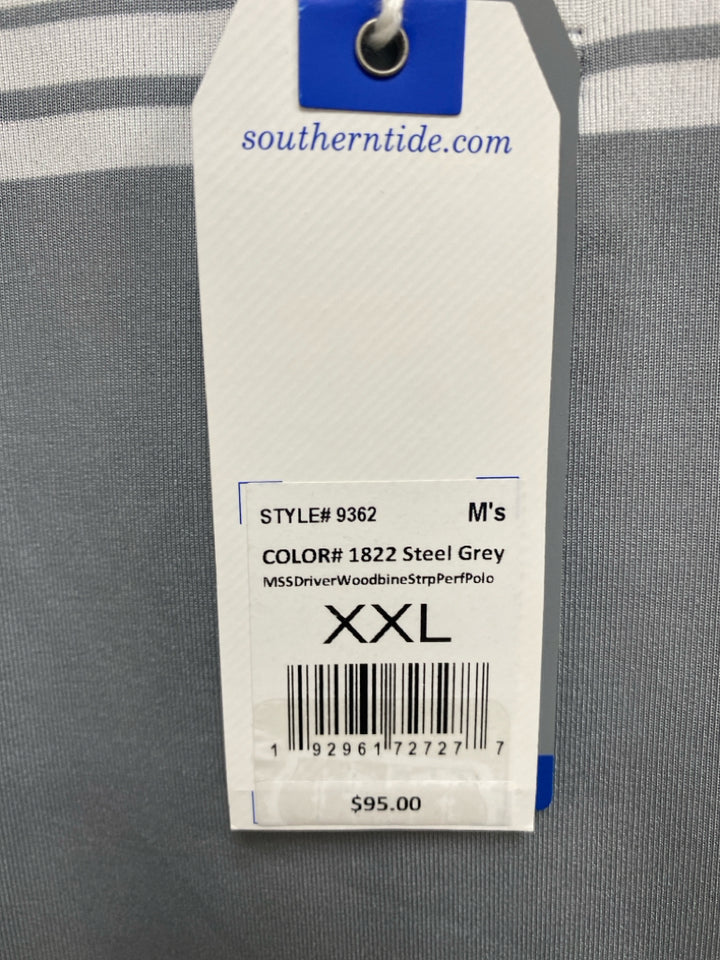 NWT Southern Tide Size XXL Gray White Striped Polo Men&