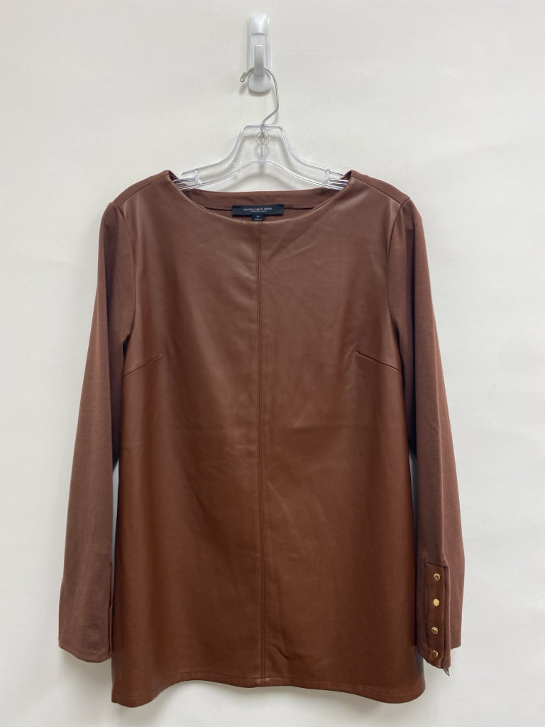 Andrew Marc Size M Brown Faux Leather Ladies Top