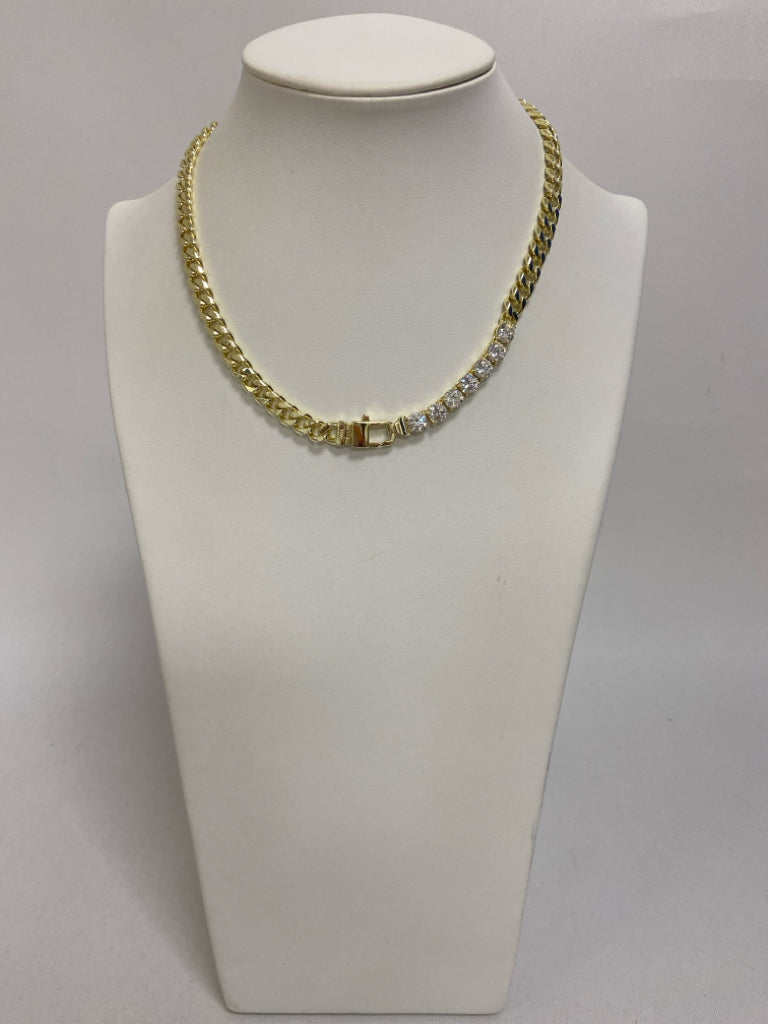 Gold Color Clear Jeweled Necklace
