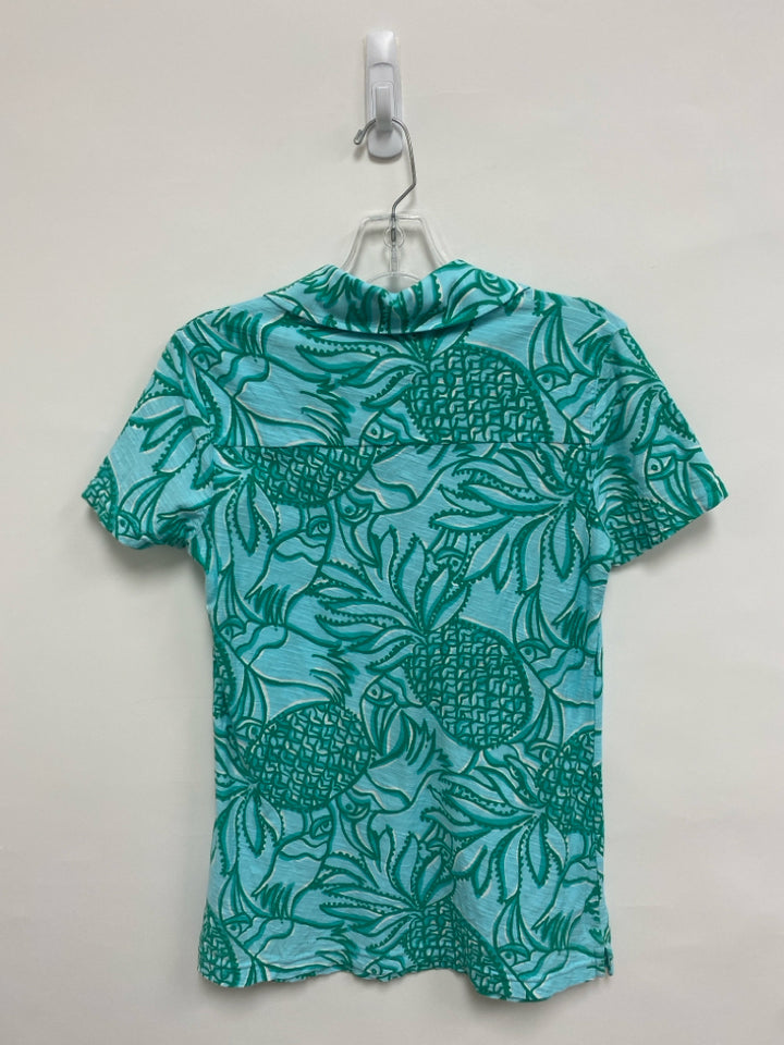 LILLY PULITZER Size L Aqua Teal Green Pineapples Polo Ladies Top